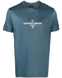 T-shirt à col rond imprimé bleu canard Emporio Armani