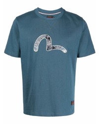 T-shirt à col rond imprimé bleu canard Evisu