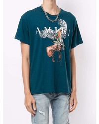 T-shirt à col rond imprimé bleu canard Amiri