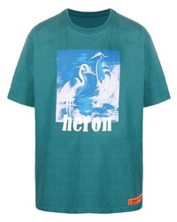 T-shirt à col rond imprimé bleu canard Heron Preston