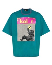 T-shirt à col rond imprimé bleu canard Kolor