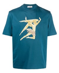 T-shirt à col rond imprimé bleu canard Lanvin