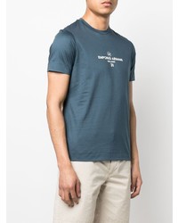 T-shirt à col rond imprimé bleu canard Emporio Armani