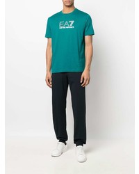 T-shirt à col rond imprimé bleu canard Ea7 Emporio Armani