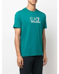 T-shirt à col rond imprimé bleu canard Ea7 Emporio Armani