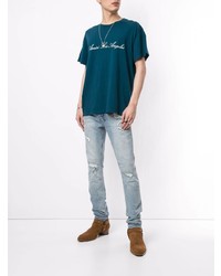 T-shirt à col rond imprimé bleu canard Amiri