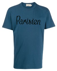 T-shirt à col rond imprimé bleu canard MAISON KITSUNÉ