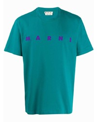 T-shirt à col rond imprimé bleu canard Marni