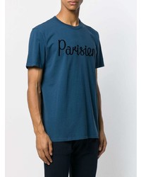 T-shirt à col rond imprimé bleu canard MAISON KITSUNÉ
