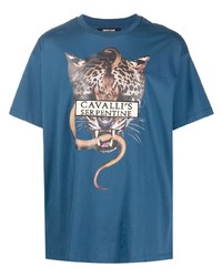 T-shirt à col rond imprimé bleu canard Roberto Cavalli