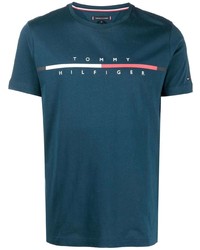 T-shirt à col rond imprimé bleu canard Tommy Hilfiger