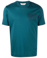 T-shirt à col rond imprimé bleu canard Z Zegna
