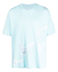 T-shirt à col rond imprimé bleu clair 3PARADIS