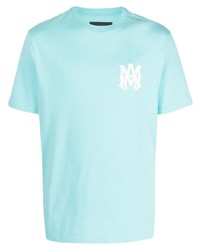 T-shirt à col rond imprimé bleu clair Amiri