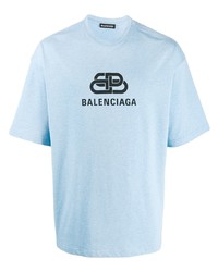 T-shirt à col rond imprimé bleu clair Balenciaga