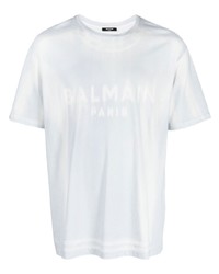 T-shirt à col rond imprimé bleu clair Balmain