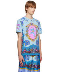 T-shirt à col rond imprimé bleu clair Versace