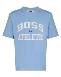 T-shirt à col rond imprimé bleu clair BOSS