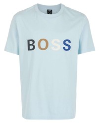 T-shirt à col rond imprimé bleu clair BOSS