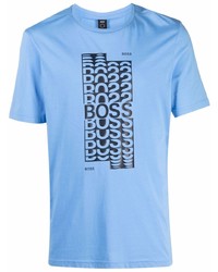 T-shirt à col rond imprimé bleu clair BOSS