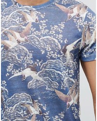 T-shirt à col rond imprimé bleu clair Asos