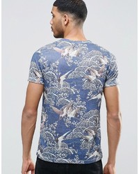 T-shirt à col rond imprimé bleu clair Asos