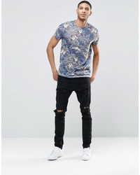 T-shirt à col rond imprimé bleu clair Asos