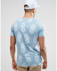 T-shirt à col rond imprimé bleu clair Asos