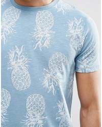 T-shirt à col rond imprimé bleu clair Asos