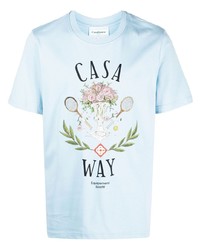T-shirt à col rond imprimé bleu clair Casablanca