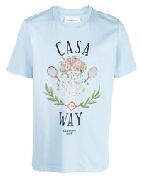 T-shirt à col rond imprimé bleu clair Casablanca