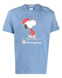 T-shirt à col rond imprimé bleu clair Champion