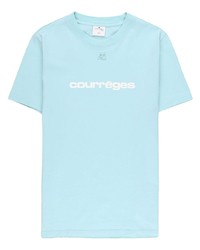 T-shirt à col rond imprimé bleu clair Courrèges