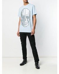 T-shirt à col rond imprimé bleu clair Philipp Plein