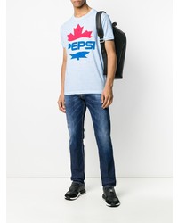 T-shirt à col rond imprimé bleu clair DSQUARED2