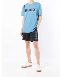 T-shirt à col rond imprimé bleu clair Hugo