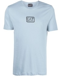 T-shirt à col rond imprimé bleu clair Ea7 Emporio Armani