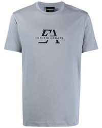 T-shirt à col rond imprimé bleu clair Emporio Armani