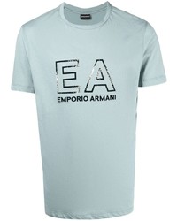 T-shirt à col rond imprimé bleu clair Emporio Armani