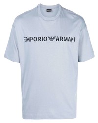 T-shirt à col rond imprimé bleu clair Emporio Armani