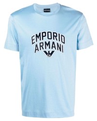 T-shirt à col rond imprimé bleu clair Emporio Armani