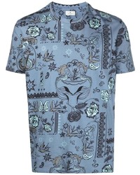 T-shirt à col rond imprimé bleu clair Etro