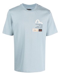 T-shirt à col rond imprimé bleu clair Evisu