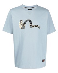 T-shirt à col rond imprimé bleu clair Evisu