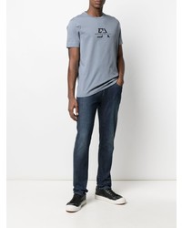 T-shirt à col rond imprimé bleu clair Emporio Armani