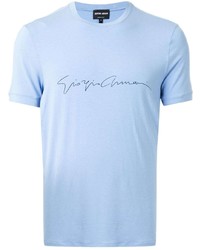 T-shirt à col rond imprimé bleu clair Giorgio Armani