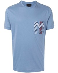 T-shirt à col rond imprimé bleu clair Giorgio Armani