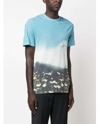 T-shirt à col rond imprimé bleu clair Jil Sander