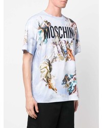 T-shirt à col rond imprimé bleu clair Moschino