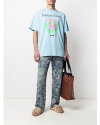 T-shirt à col rond imprimé bleu clair MSGM